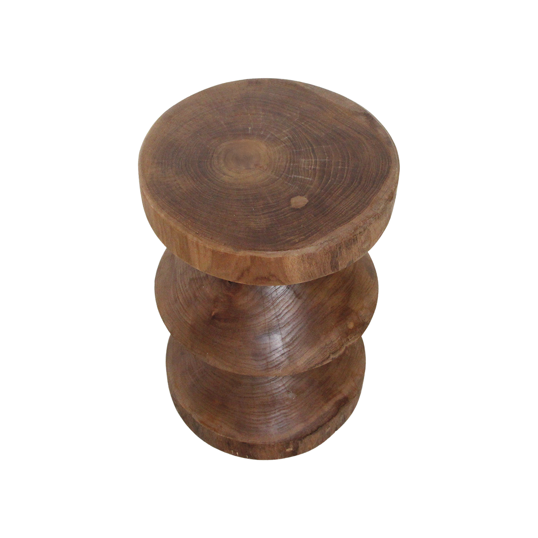 Beistelltisch aus massivem Teakholz in Sanduhrform, natur – H45 cm