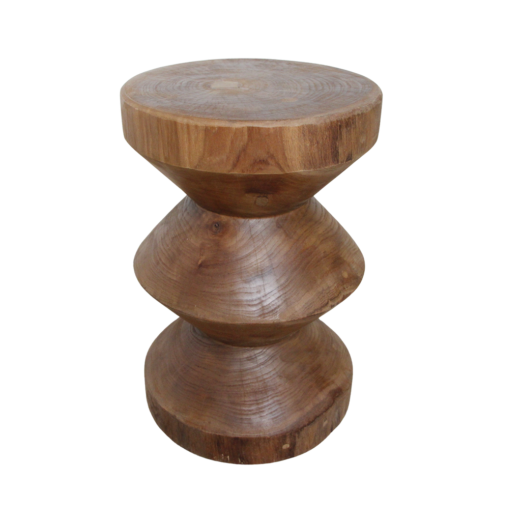 Beistelltisch aus massivem Teakholz in Sanduhrform, natur – H45 cm