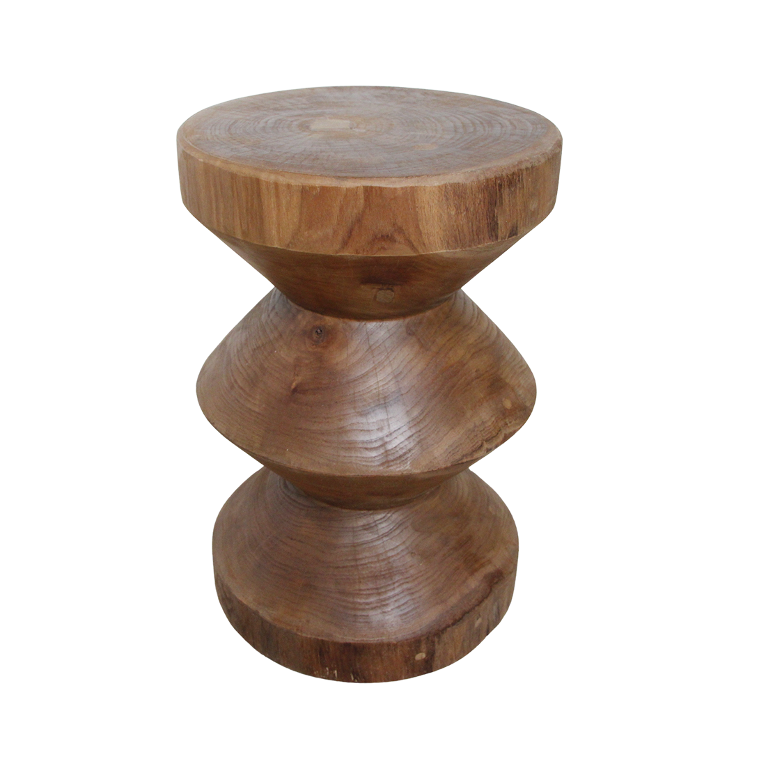 Beistelltisch aus massivem Teakholz in Sanduhrform, natur – H45 cm