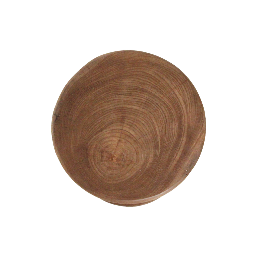 Hocker aus massivem Teakholz in Totemform, Finish Holz natur – H45 cm