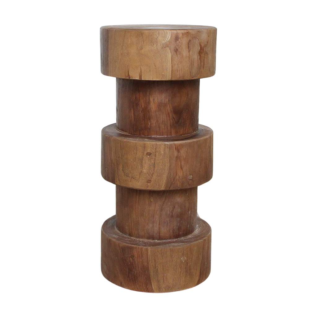 Hocker aus massivem Teakholz Natur in Totemform – H 65 cm