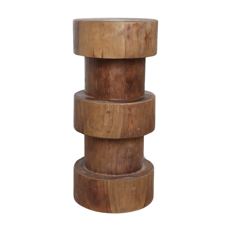 Hocker aus massivem Teakholz Natur in Totemform – H 65 cm