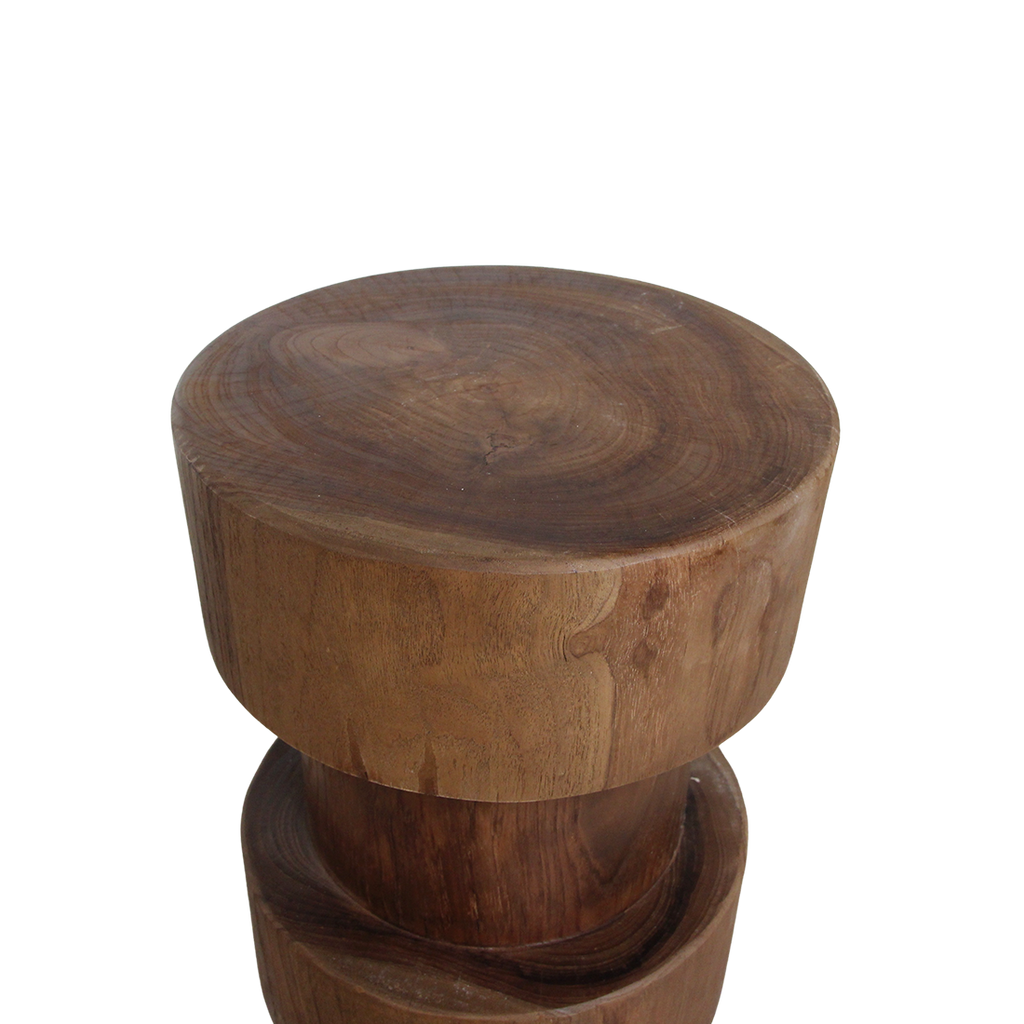 Hocker aus massivem Teakholz Natur in Totemform – H 65 cm