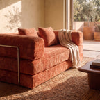 Canapé Compressé Convertible 3 places ATLAS - Tissu Chenille Corail Clair