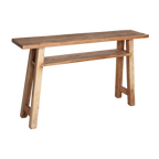 Konsolentisch aus hellem Recyclingholz mit Ablage – 140x30 cm