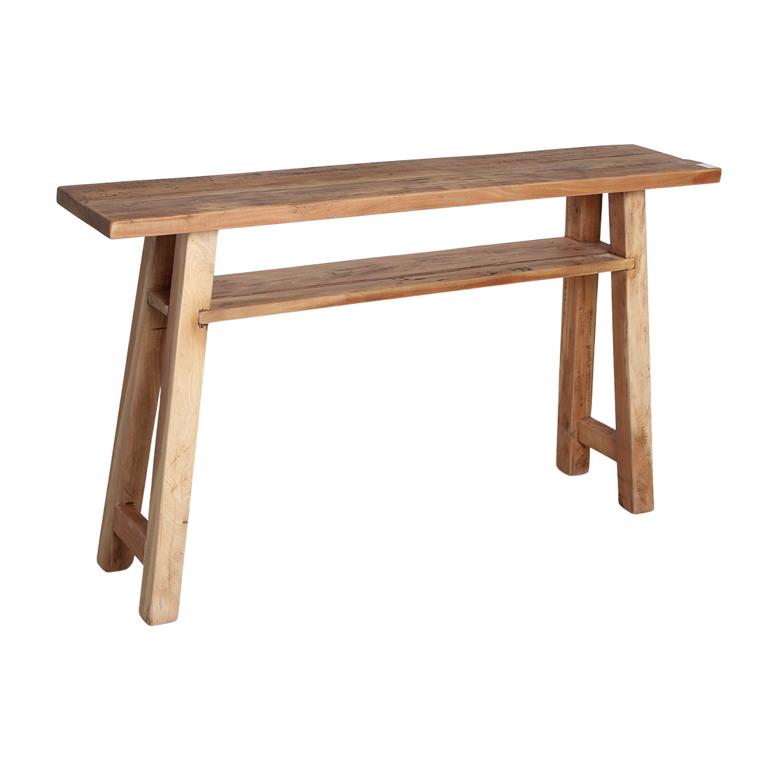 Konsolentisch aus hellem Recyclingholz mit Ablage – 140x30 cm