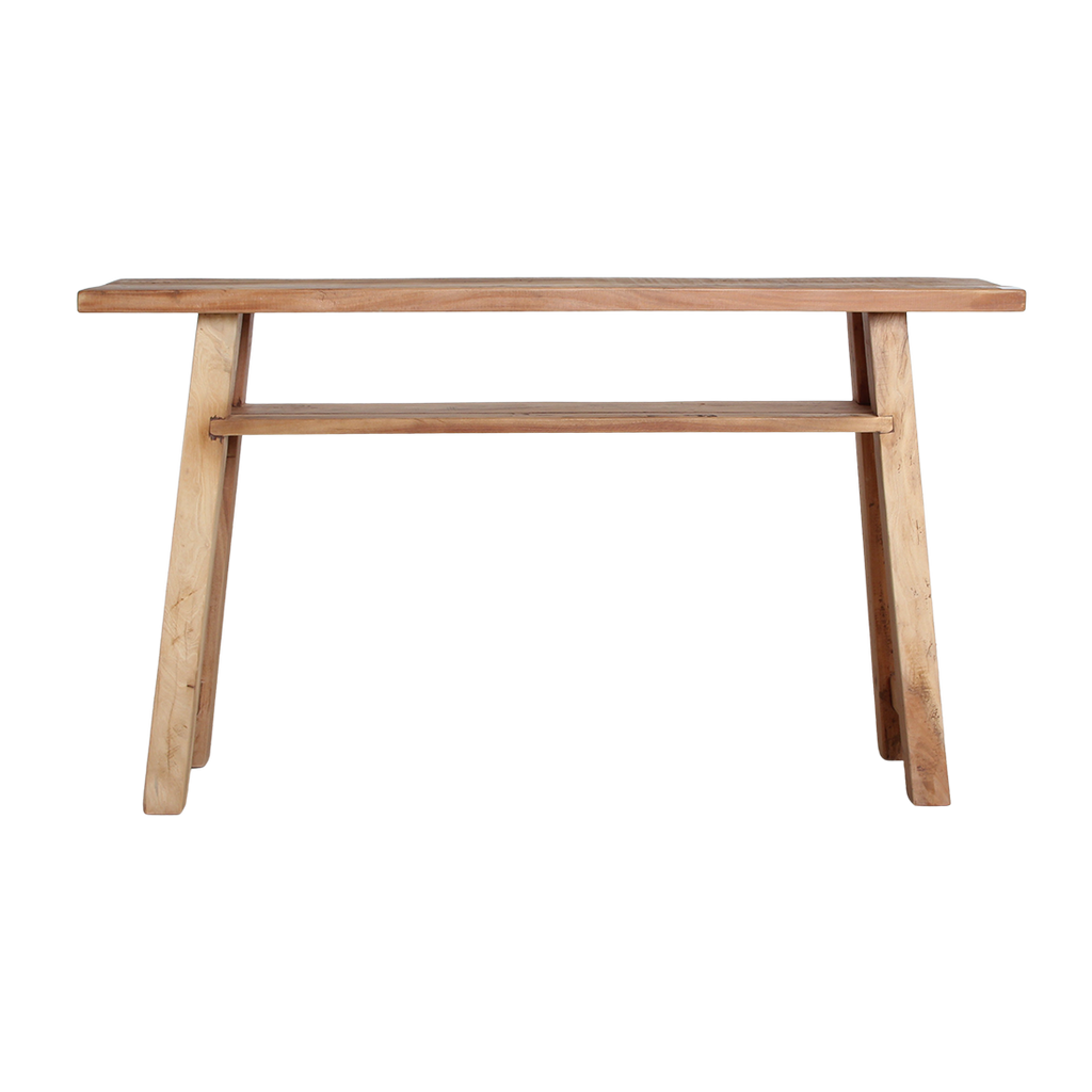 Konsolentisch aus hellem Recyclingholz mit Ablage – 140x30 cm