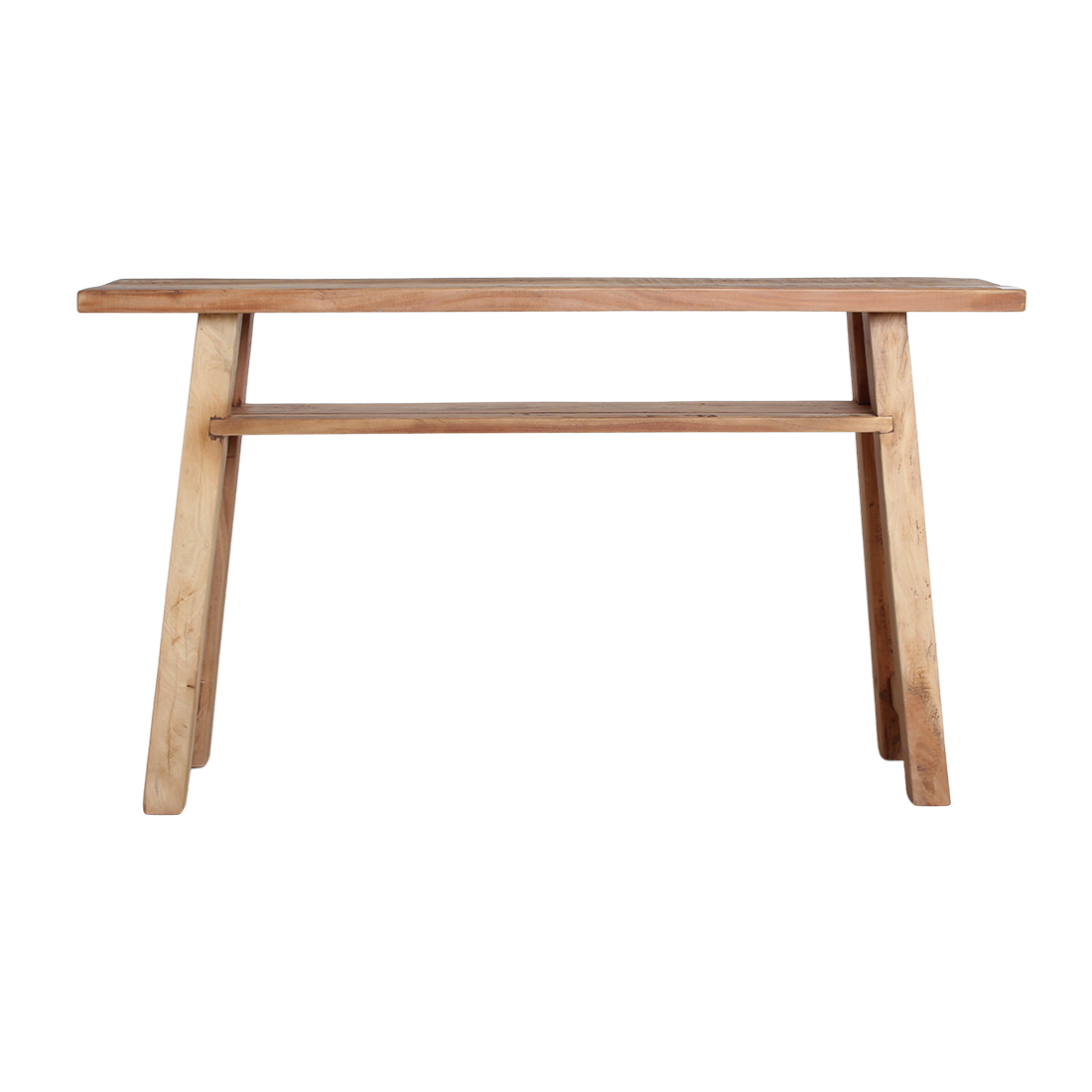 Konsolentisch aus hellem Recyclingholz mit Ablage – 140x30 cm