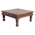 Quadratischer Beistelltisch aus recyceltem Holz in Braun mit gedrechselten Beinen – 33x33 cm