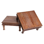 Quadratischer Beistelltisch aus recyceltem Holz in Braun mit gedrechselten Beinen – 33x33 cm