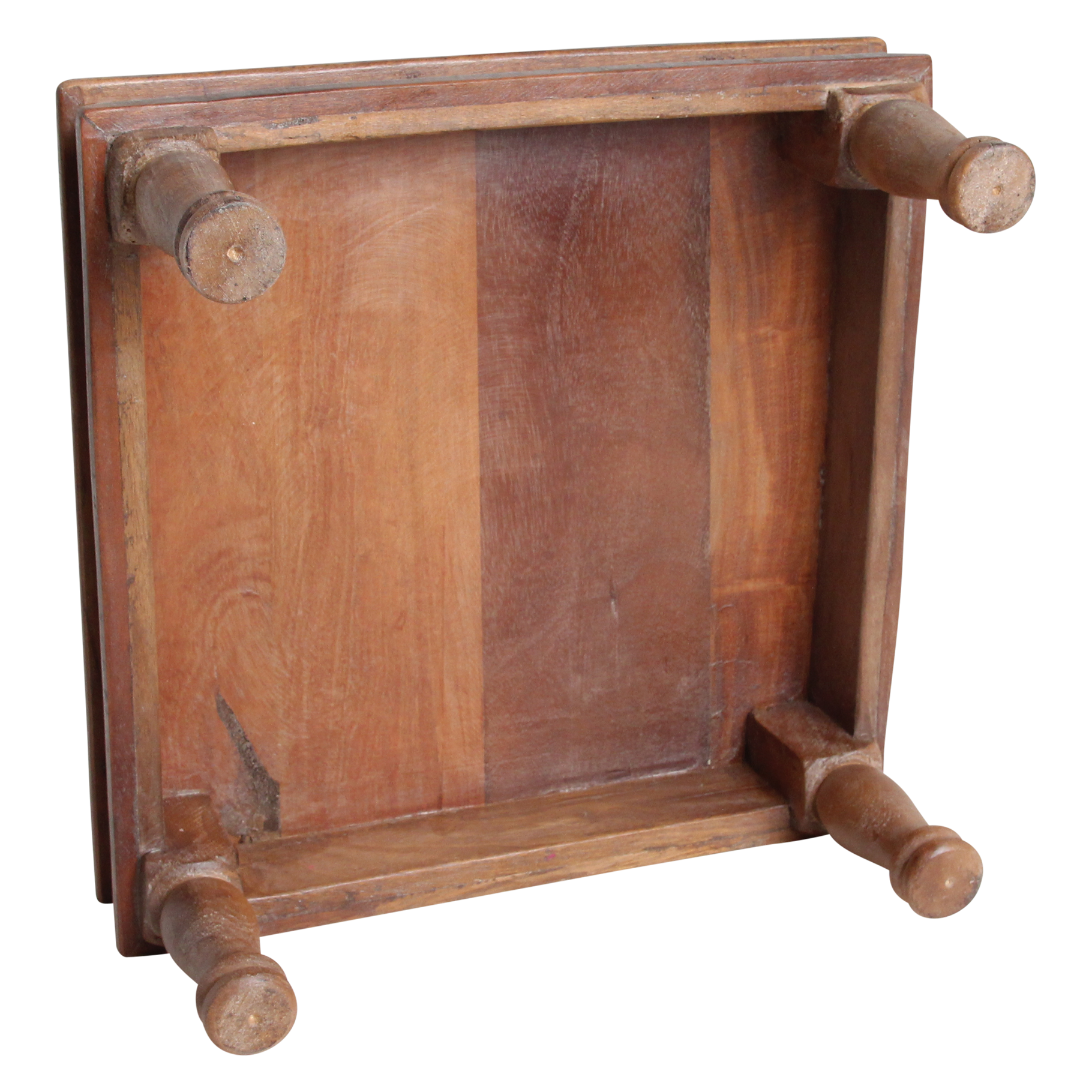 Quadratischer Beistelltisch aus recyceltem Holz in Braun mit gedrechselten Beinen – 33x33 cm