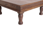 Quadratischer Beistelltisch aus recyceltem Holz in Braun mit gedrechselten Beinen – 33x33 cm