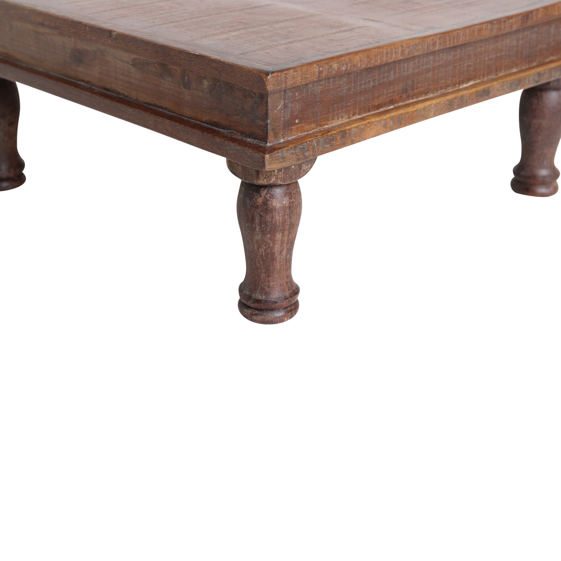 Quadratischer Beistelltisch aus recyceltem Holz in Braun mit gedrechselten Beinen – 33x33 cm