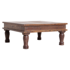 Quadratischer Beistelltisch aus recyceltem Holz in Braun mit gedrechselten Beinen – 33x33 cm