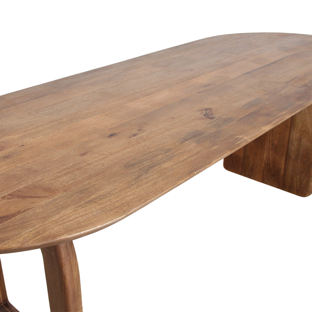 Esstisch aus massivem Mangoholz in Braun mit skulpturalem Gestell – 180x90 cm