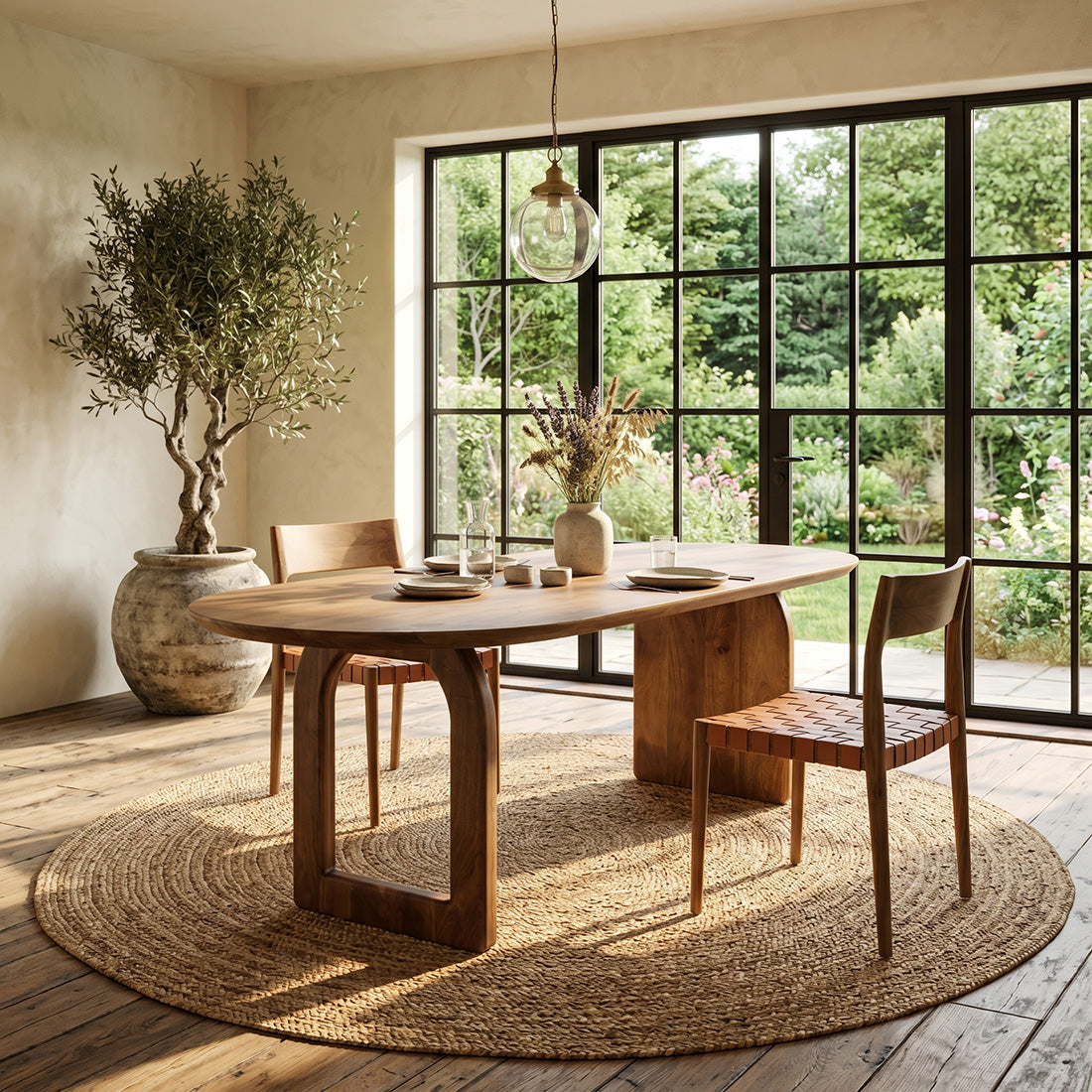 Esstisch aus Mangoholz in Braun mit asymmetrischem Gestell – 200x90 cm