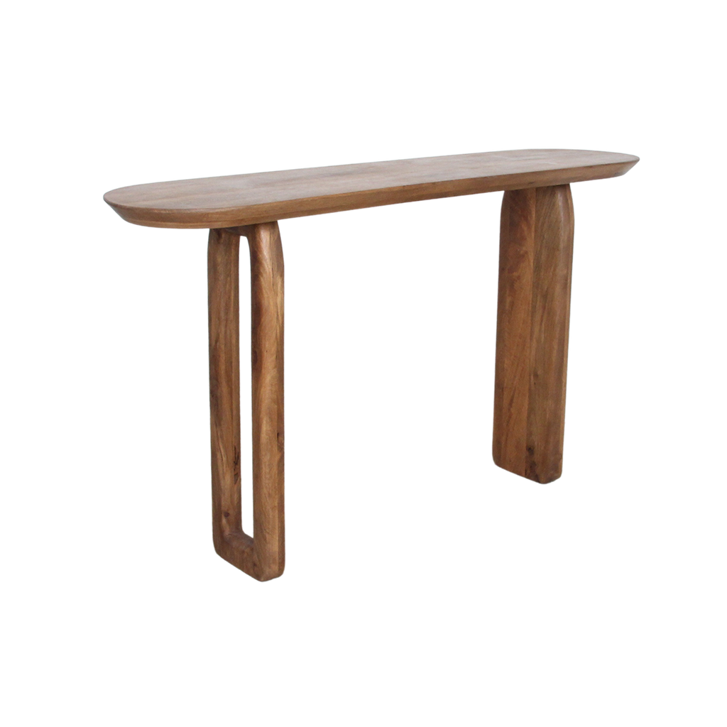 Konsolentisch aus Mangoholz in Braun mit geschnitzten Beinen – 140x35 cm