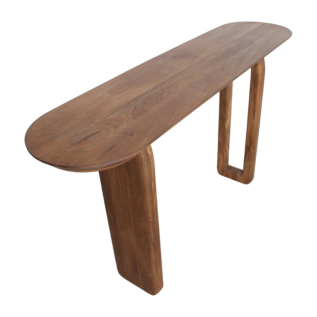 Konsolentisch aus Mangoholz in Braun mit geschnitzten Beinen – 140x35 cm