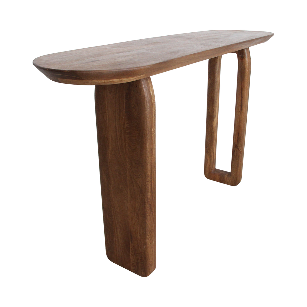 Konsolentisch aus Mangoholz in Braun mit geschnitzten Beinen – 140x35 cm