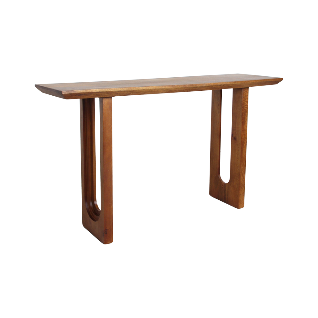 Konsolentisch aus Mangoholz in Braun mit durchbrochenen Beinen – 140x40 cm