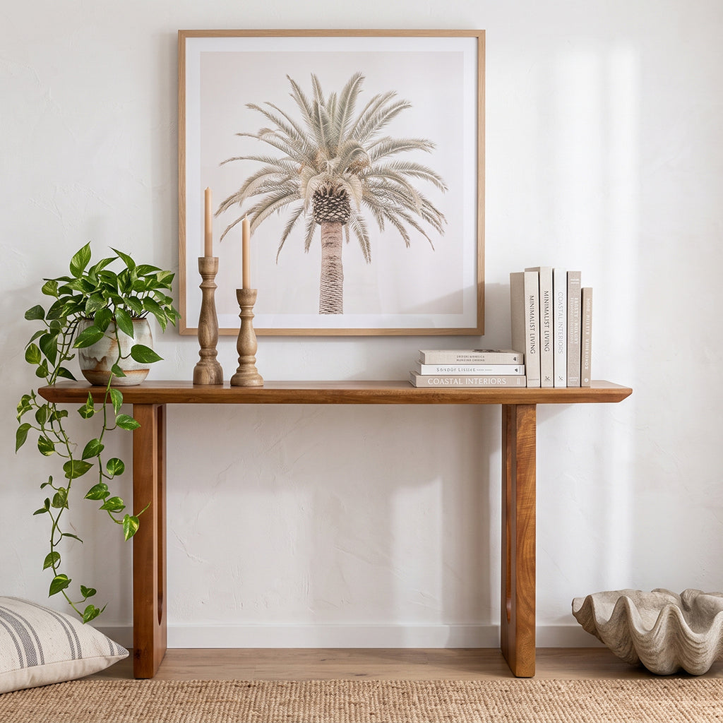 Konsolentisch aus Mangoholz in Braun mit durchbrochenen Beinen – 140x40 cm
