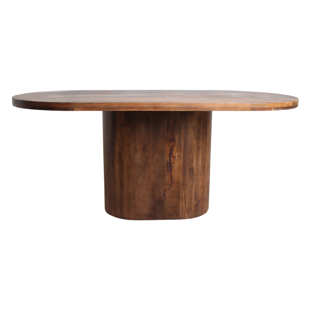 Ovaler Esstisch aus Mangoholz in Braun mit Mittelfuß – 240x110 cm
