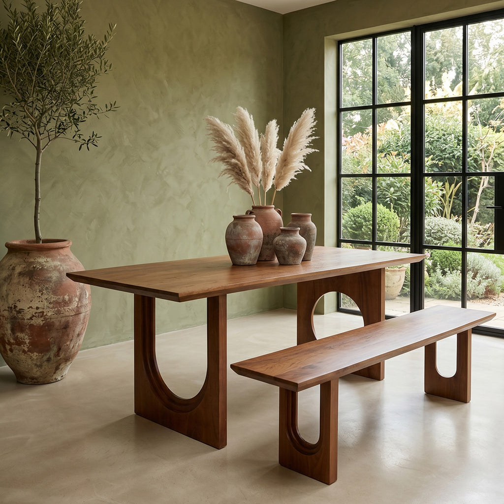 Esstisch aus Mangoholz in Braun mit geometrischen Beinen – 180x90 cm