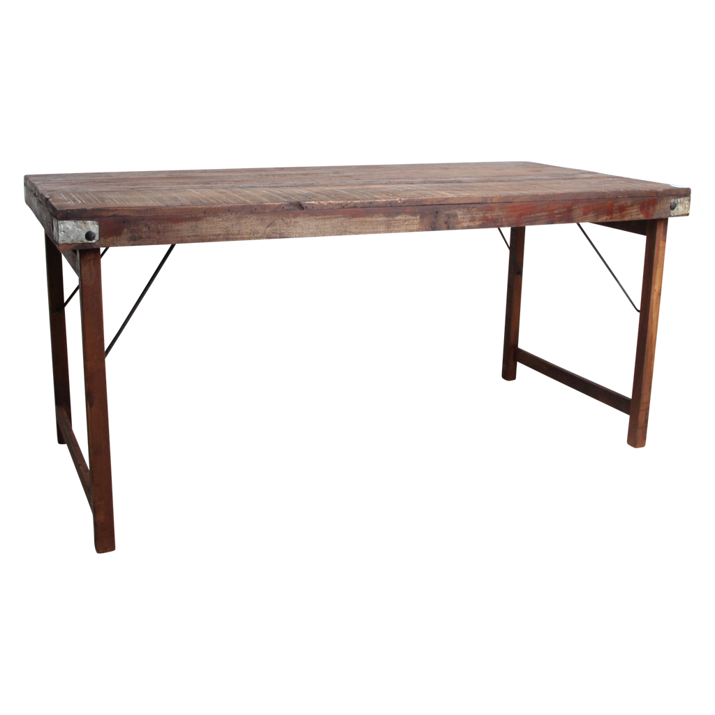 Esstisch aus recyceltem Holz in Braun mit Vintage-Metallgestell – 165x75 cm