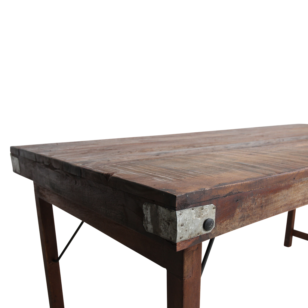 Esstisch aus recyceltem Holz in Braun mit Vintage-Metallgestell – 165x75 cm