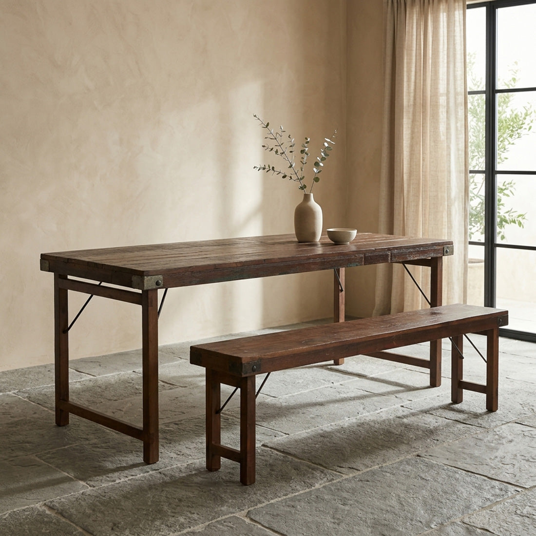 Klapptisch aus recyceltem Holz in Braun mit Metallgestell – 190x80 cm