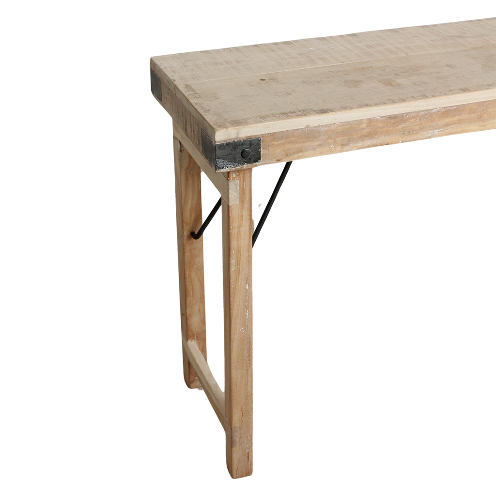 Klappbare Konsole aus hellem recyceltem Holz mit schwarzen Beschlägen – 170x40 cm