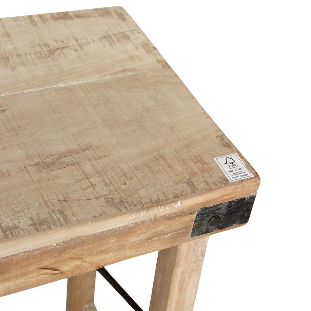 Klappbare Konsole aus hellem recyceltem Holz mit schwarzen Beschlägen – 170x40 cm