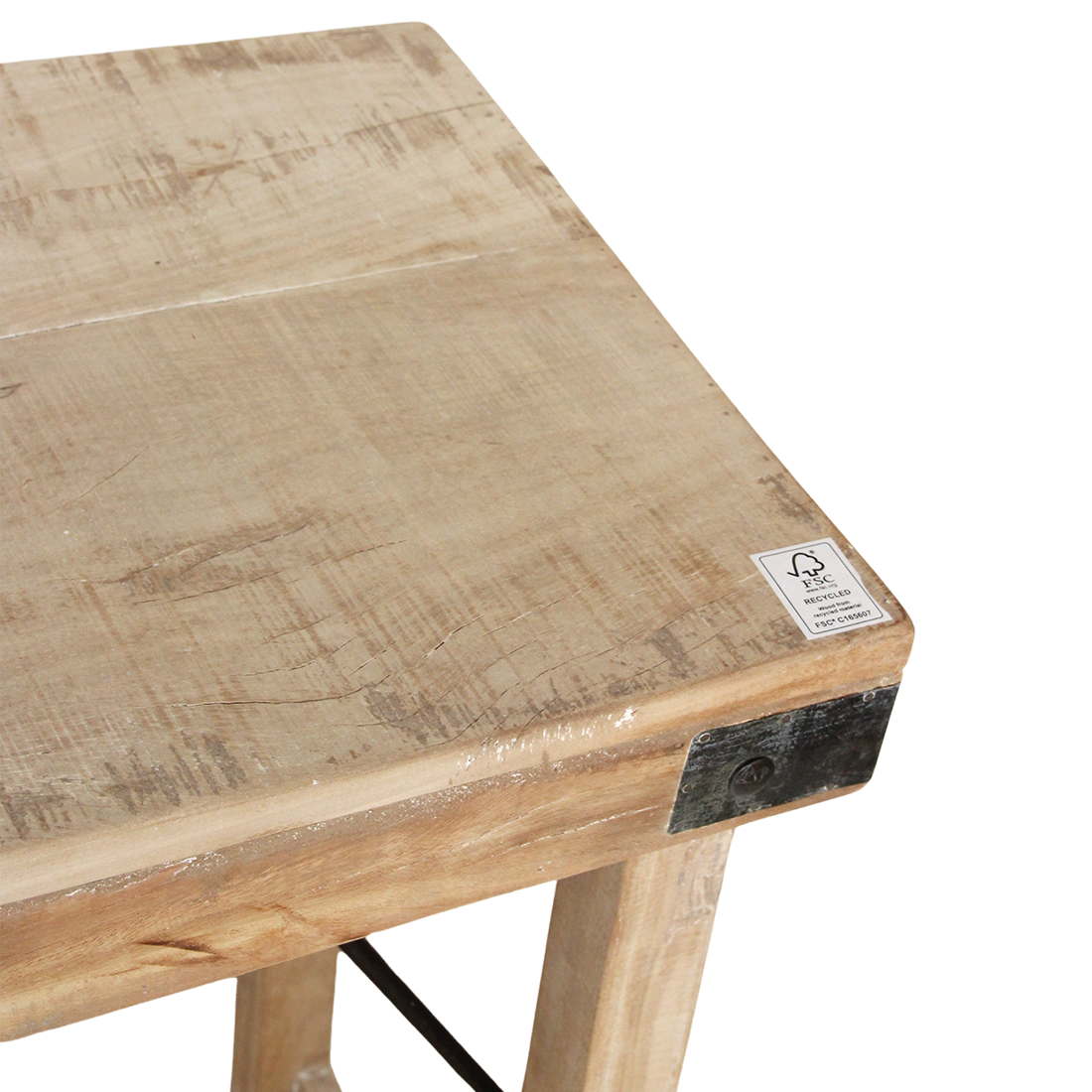 Klappbare Konsole aus hellem recyceltem Holz mit schwarzen Beschlägen – 170x40 cm