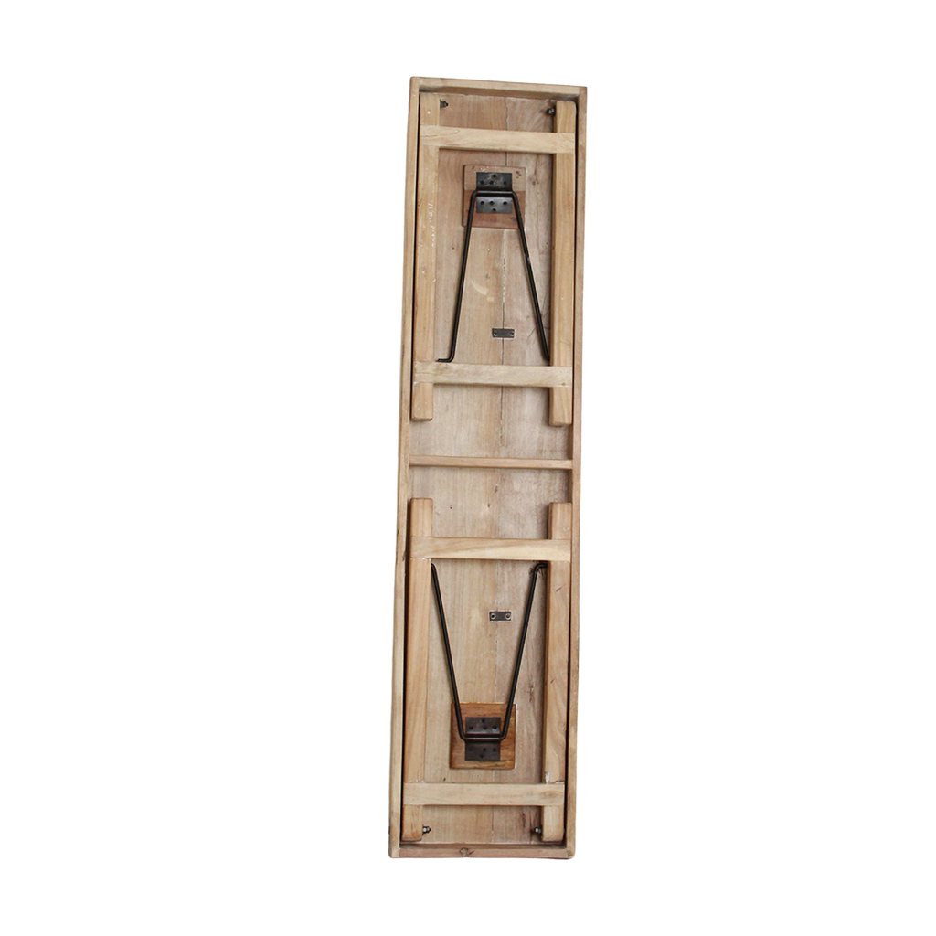 Klappbare Konsole aus hellem recyceltem Holz mit schwarzen Beschlägen – 170x40 cm