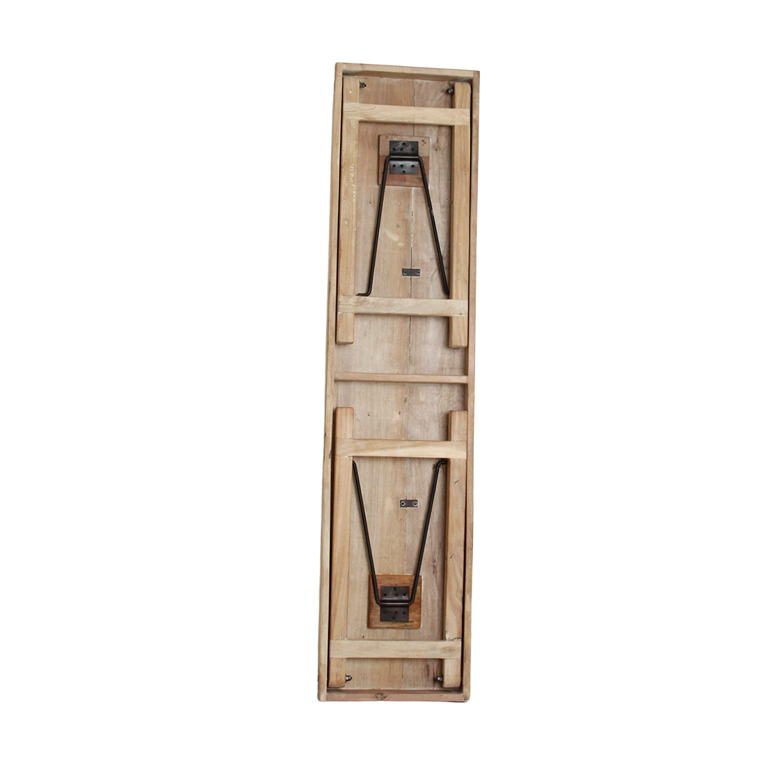 Klappbare Konsole aus hellem recyceltem Holz mit schwarzen Beschlägen – 170x40 cm