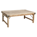 Rechteckiger Couchtisch aus hellem Massivholz mit Metallverstärkungen – 120x75 cm