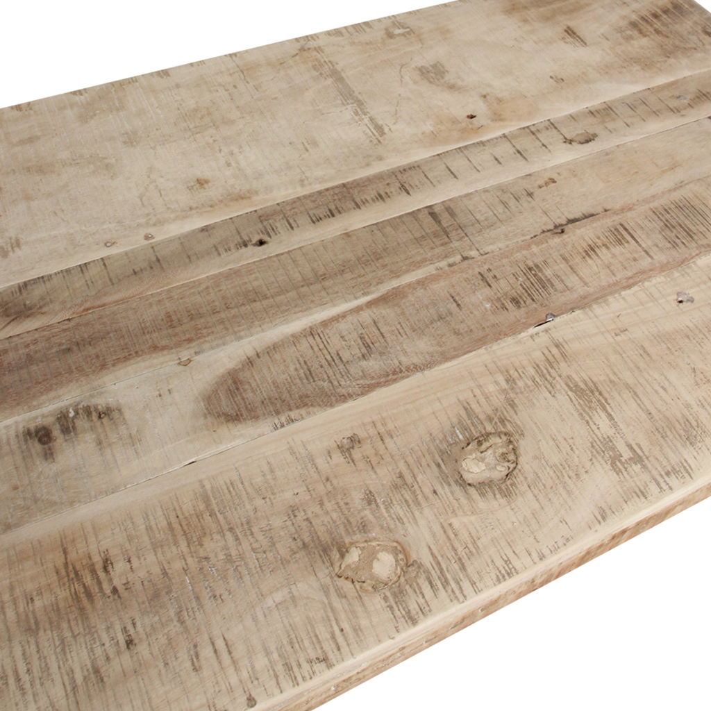Rechteckiger Couchtisch aus hellem Massivholz mit Metallverstärkungen – 120x75 cm