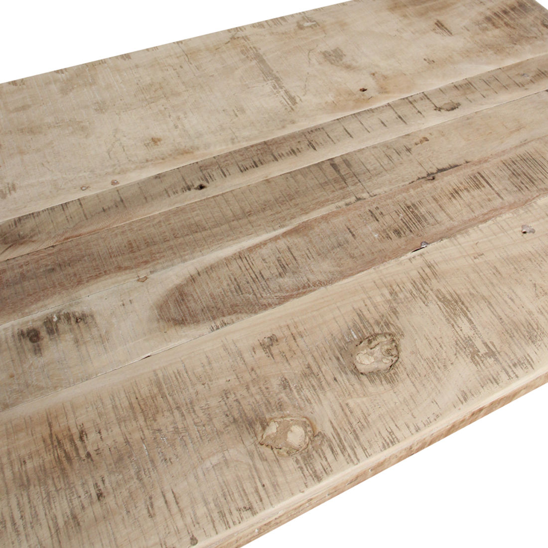 Rechteckiger Couchtisch aus hellem Massivholz mit Metallverstärkungen – 120x75 cm