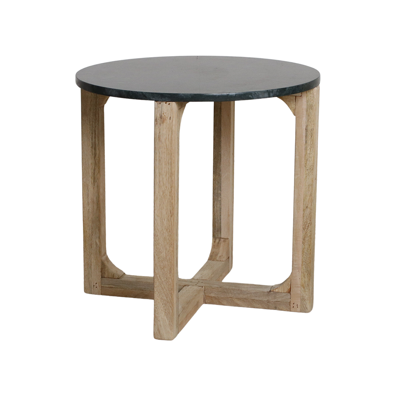 Runder Beistelltisch aus grünem Marmor und hellem Holz – Ø50 cm