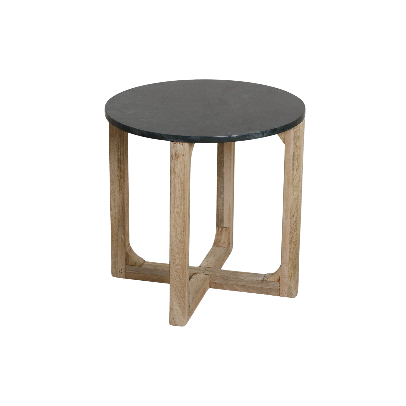 Runder Beistelltisch aus grünem Marmor und hellem Holz – Ø50 cm