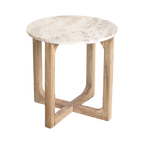 Runder Beistelltisch aus cremefarbenem Marmor und Mangoholz fürs Wohnzimmer – Ø50 cm