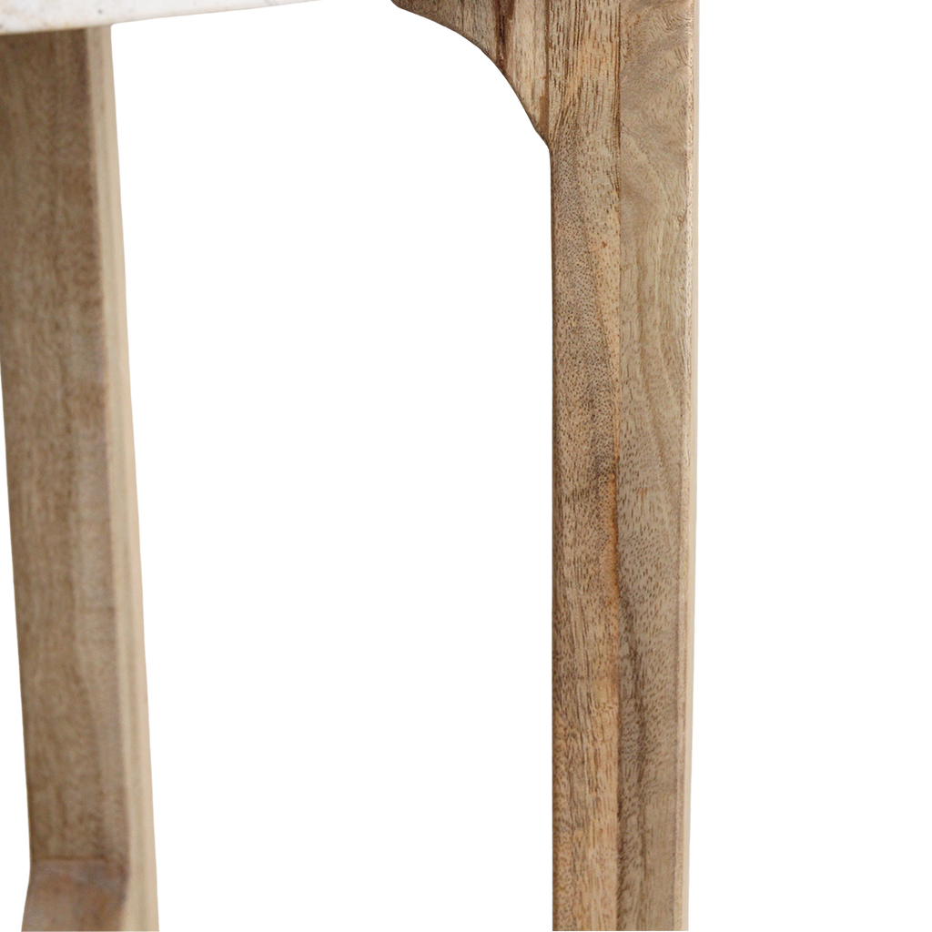 Runder Beistelltisch aus cremefarbenem Marmor und Mangoholz fürs Wohnzimmer – Ø50 cm