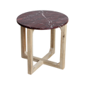 Beistelltisch aus rotem Marmor mit Mangoholz-Gestell – Ø50 cm
