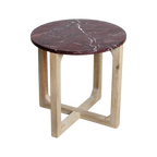 Beistelltisch aus rotem Marmor mit Mangoholz-Gestell – Ø50 cm