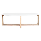 Ovaler Couchtisch aus weißem Marmor und Mangoholz – 120x60 cm
