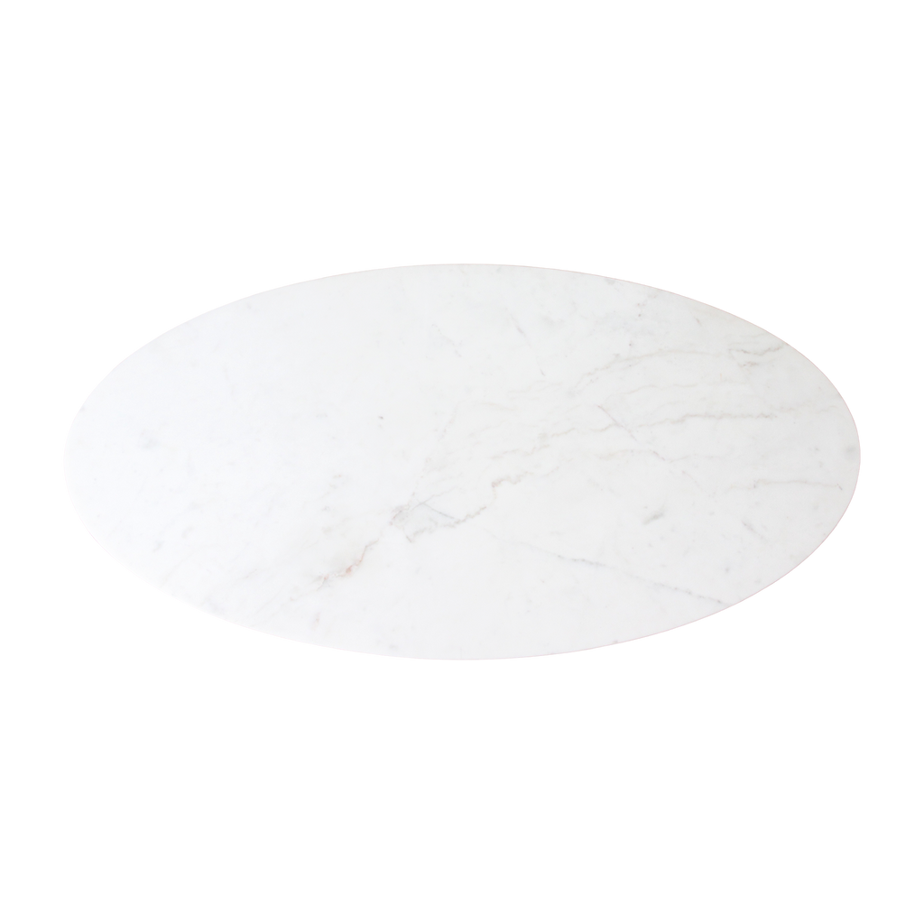 Ovaler Couchtisch aus weißem Marmor und Mangoholz – 120x60 cm