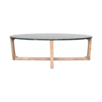 Ovaler Couchtisch aus schwarzem Marmor und Naturholz – 120x60 cm