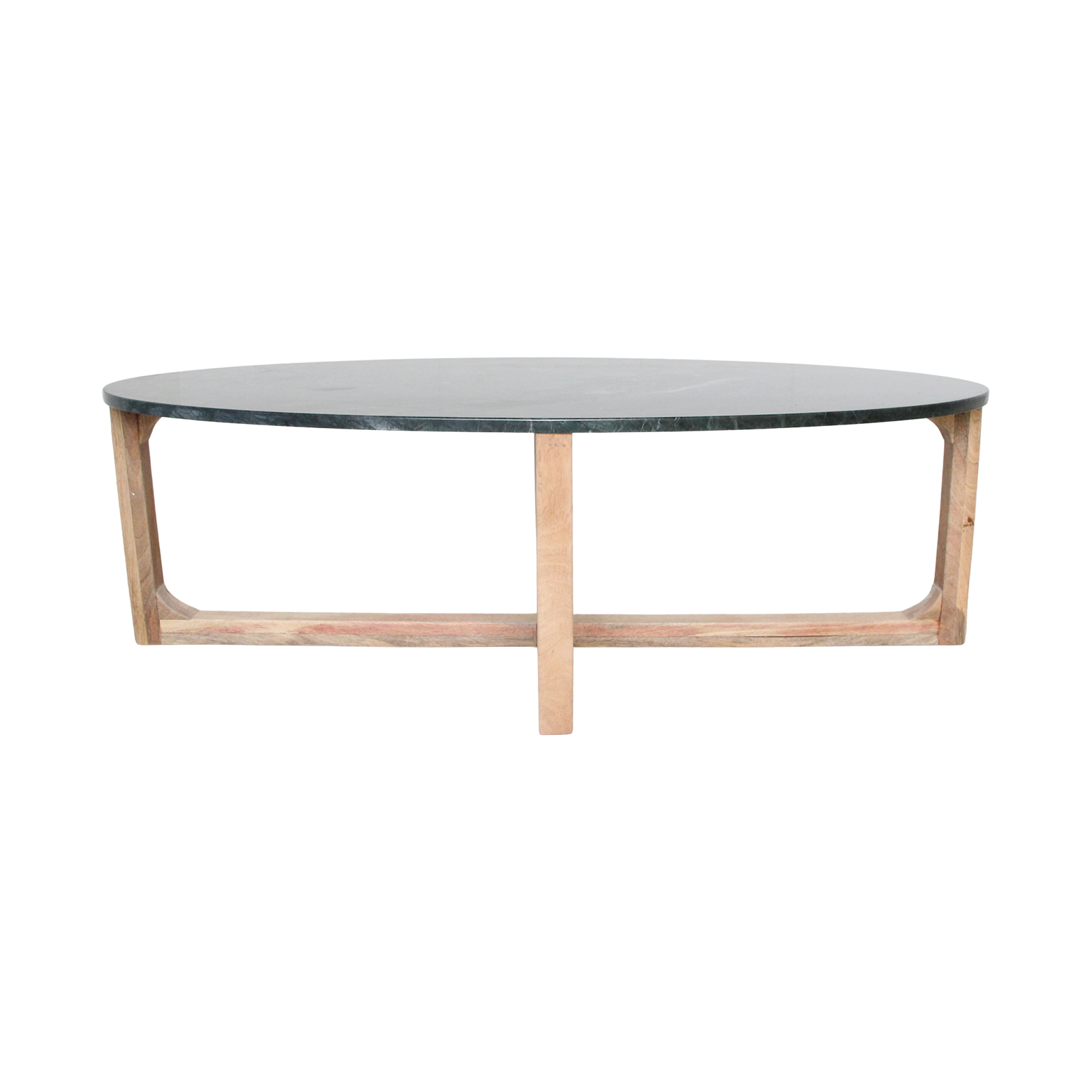 Ovaler Couchtisch aus schwarzem Marmor und Naturholz – 120x60 cm