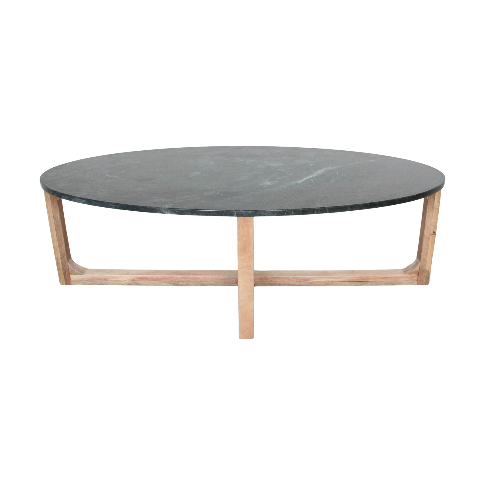 Ovaler Couchtisch aus schwarzem Marmor und Naturholz – 120x60 cm