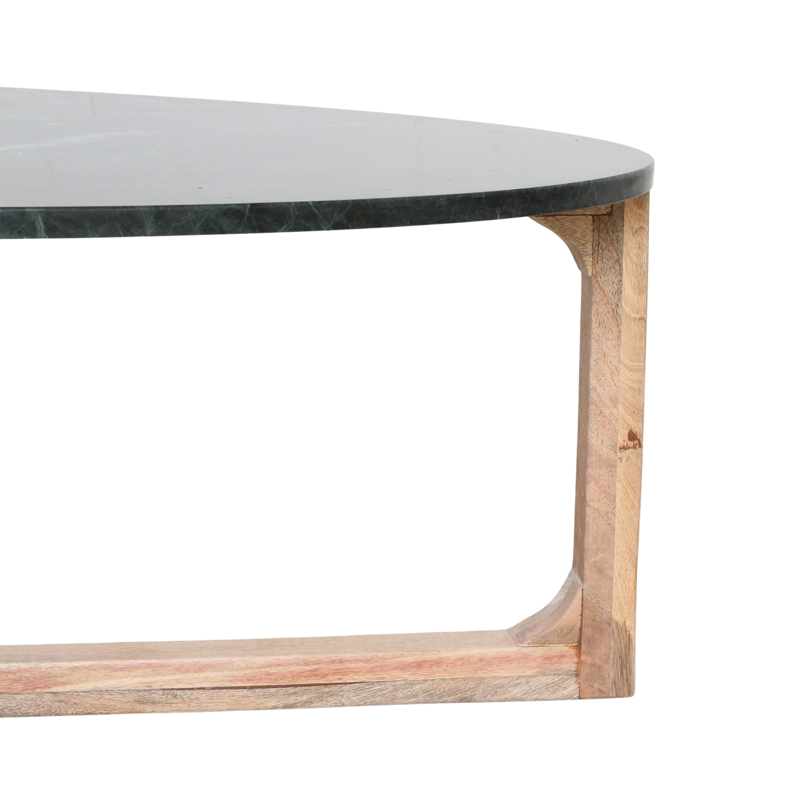 Ovaler Couchtisch aus schwarzem Marmor und Naturholz – 120x60 cm